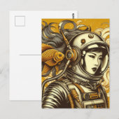 Een vrouw astronaut en een goudvis briefkaart (Voorkant / Achterkant)