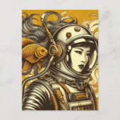 Een vrouw astronaut en een goudvis briefkaart (Voorkant)