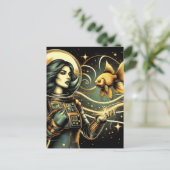 Een vrouw astronaut en een goudvis Scifi Briefkaart (Staand voorkant)