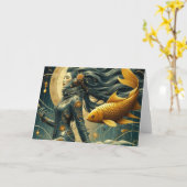 Een vrouw astronaut en vis Retro Alle Gelegenheid Kaart (Gele Bloem)