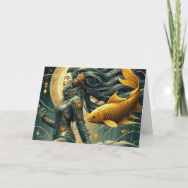 Een vrouw astronaut en vis Retro Alle Gelegenheid Kaart