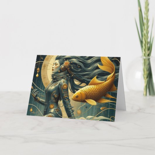 Een vrouw astronaut en vis Retro Alle Gelegenheid Kaart (Voorkant)