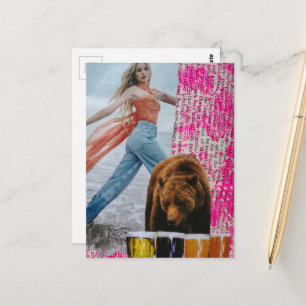 Een vrouw die de beer koos surreële collage briefkaart