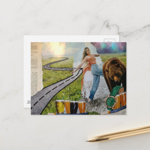 Een vrouw die de beer surreële collage koos briefkaart