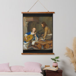Een vrouw die de theorbo-Lute tapestry speelt Hangend Wandkleed