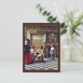 Een vrouw die Drink met twee Mannen van Hooch Piet Briefkaart (Staand voorkant)