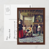 Een vrouw die Drink met twee Mannen van Hooch Piet Briefkaart (Voorkant / Achterkant)