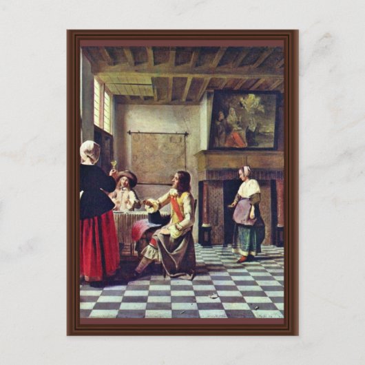 Een vrouw die Drink met twee Mannen van Hooch Piet Briefkaart (Voorkant)