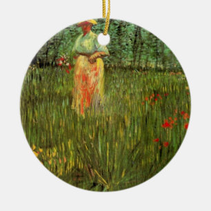 Een vrouw die in een tuin loopt van Vincent van Go Keramisch Ornament