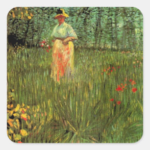 Een vrouw die in een tuin loopt van Vincent van Go Vierkante Sticker