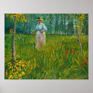 Een vrouw die in een tuin loopt - Vincent van Gogh Poster