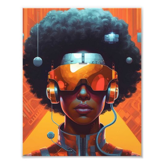 Een vrouw die kleurrijke kleding en een zonnebril  foto afdruk (Voorkant)