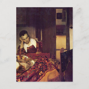 Een vrouw die slaapt door Johannes Vermeer Briefkaart