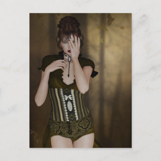 Een vrouw die wacht: Digitale portret Gothic Art-k Briefkaart