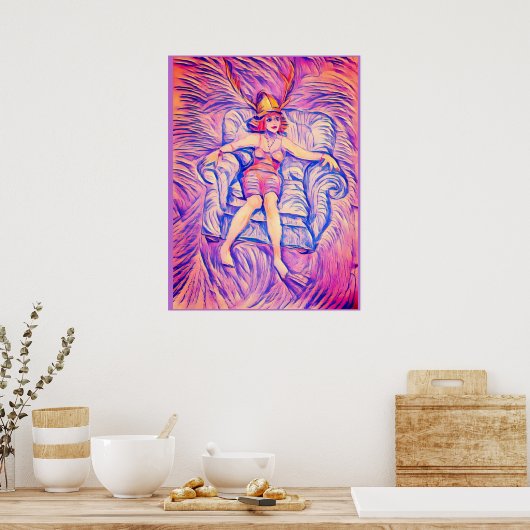 Een vrouw draagt een samoerai helm poster (Keuken)