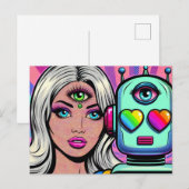 Een vrouw en een robot met een derde oog briefkaart (Voorkant / Achterkant)