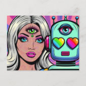 Een vrouw en een robot met een derde oog briefkaart (Voorkant)