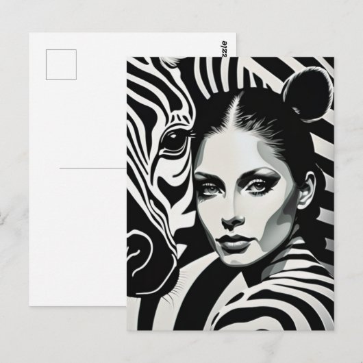 Een vrouw en een zebra briefkaart (Voorkant / Achterkant)