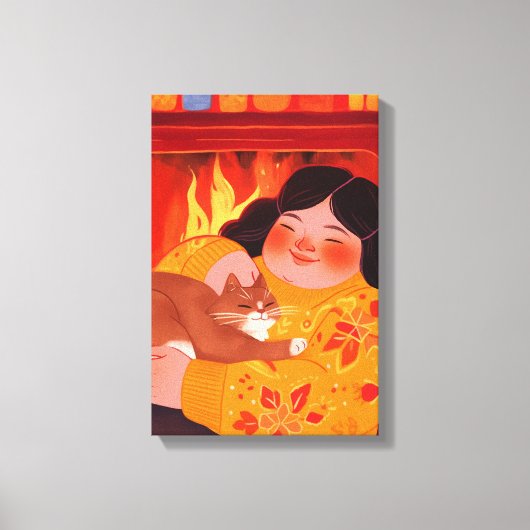 Een vrouw en haar kat canvas afdruk (Voorkant)