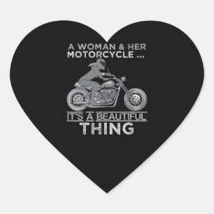 Een vrouw en haar motorrijtuigenkunst voor fietser hart sticker