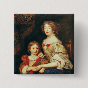 Een vrouw en haar zoon vierkante button 5,1 cm