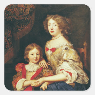 Een vrouw en haar zoon vierkante sticker