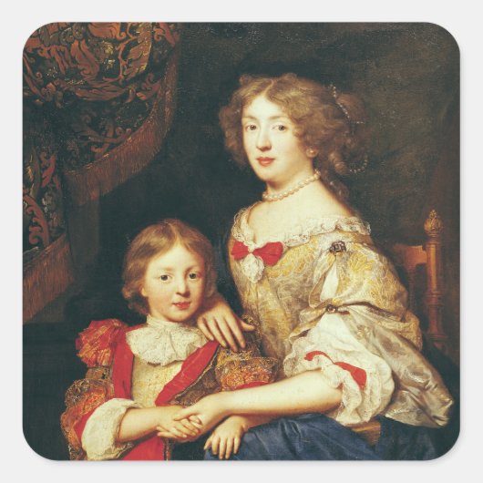 Een vrouw en haar zoon vierkante sticker (Voorkant)