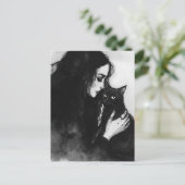 Een vrouw en haar zwarte kat briefkaart (Staand voorkant)