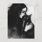 Een vrouw en haar zwarte kat briefkaart (Voorkant)