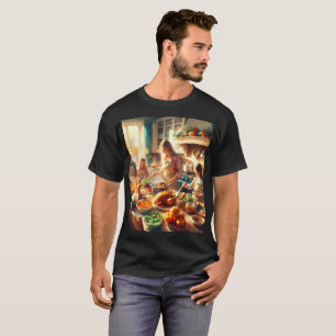 Een vrouw en kinderen koken in de keuken t-shirt