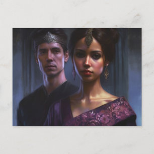 Een vrouw en Man gekleed in Royal Paarse met kroon Briefkaart