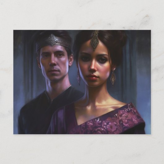 Een vrouw en Man gekleed in Royal Paarse met kroon Briefkaart (Voorkant)