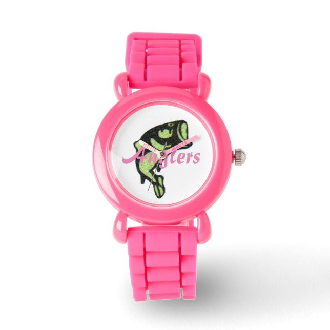Een vrouw Glitter Anglers designer horloge (Roze) (Voorkant)