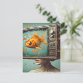 Een vrouw goldfish tv hoofd retro alle gelegenheid briefkaart (Staand voorkant)