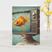 Een vrouw goldfish tv hoofd retro alle gelegenheid kaart (Gele Bloem)