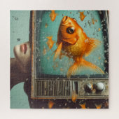Een vrouw goldfish tv hoofd retro alle gelegenheid legpuzzel (Horizontaal)