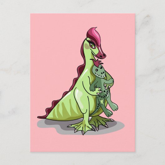 Een Vrouw Hadrosaurus met een pop. Briefkaart (Voorkant)