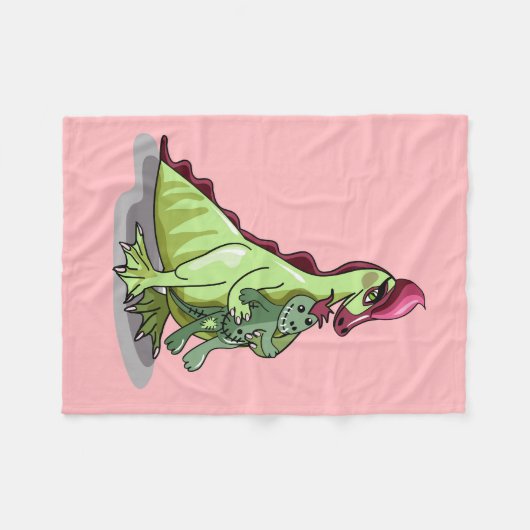 Een Vrouw Hadrosaurus met een pop. Fleece Deken (Voorkant (Horizontaal))