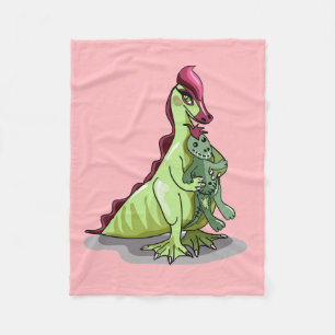 Een Vrouw Hadrosaurus met een pop. Fleece Deken