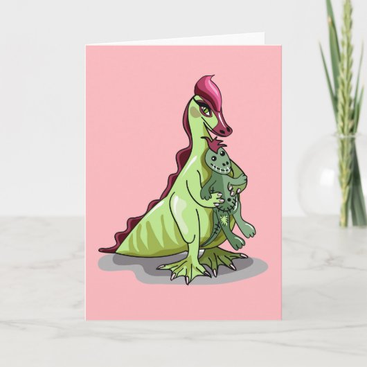 Een Vrouw Hadrosaurus met een pop. Kaart (Voorkant)
