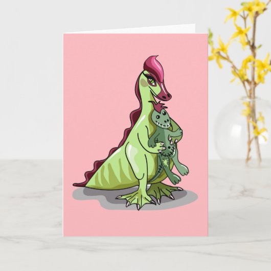 Een Vrouw Hadrosaurus met een pop. Kaart (Gele Bloem)