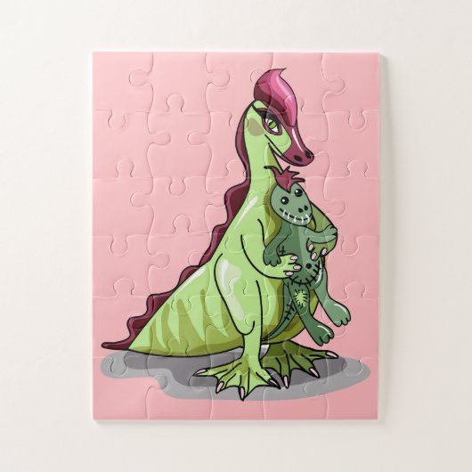 Een Vrouw Hadrosaurus met een pop. Legpuzzel (Verticaal)