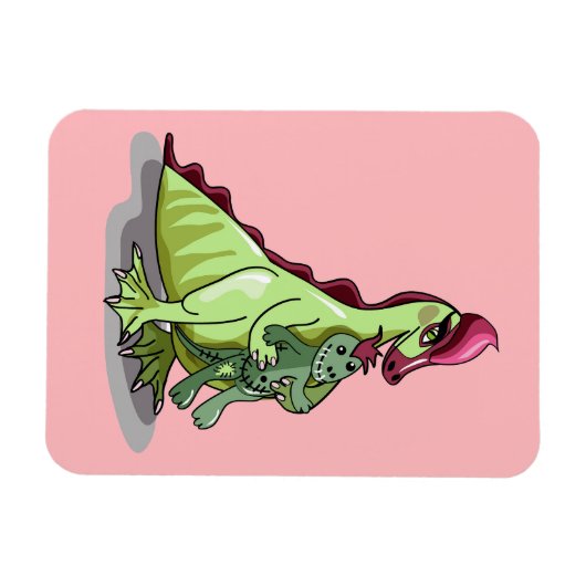 Een Vrouw Hadrosaurus met een pop. Magneet (Horizontaal)