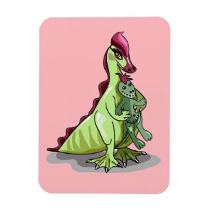 Een Vrouw Hadrosaurus met een pop. Magneet