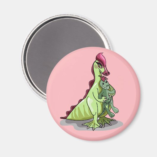 Een Vrouw Hadrosaurus met een pop. Magneet (Voorkant / Achterkant)