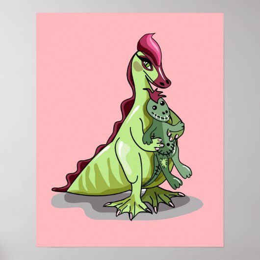 Een Vrouw Hadrosaurus met een pop. Poster (Voorkant)