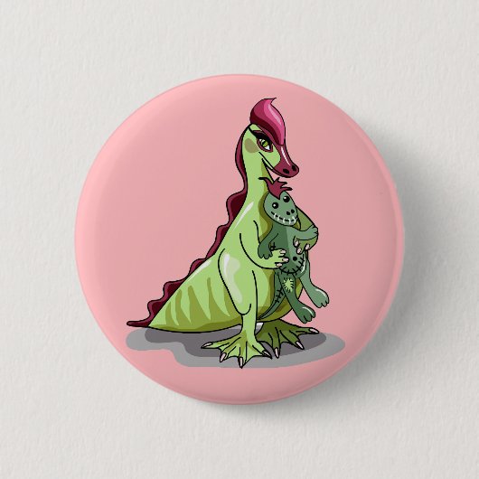 Een Vrouw Hadrosaurus met een pop. Ronde Button 5,7 Cm (Voorkant)