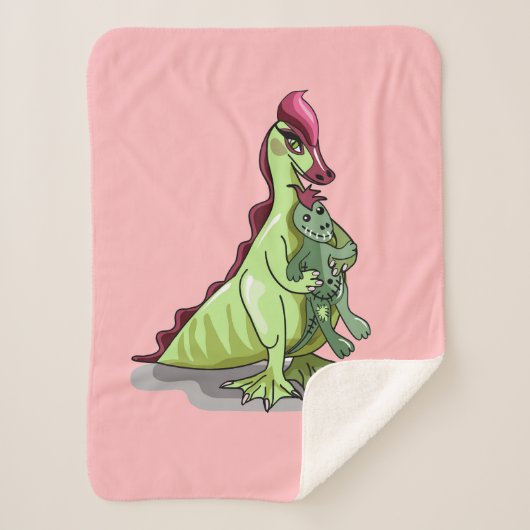 Een Vrouw Hadrosaurus met een pop. Sherpa Deken (Voorkant)