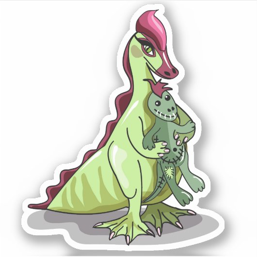 Een Vrouw Hadrosaurus met een pop. Sticker (Voorkant)
