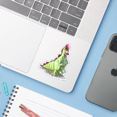 Een Vrouw Hadrosaurus met een pop. Sticker (Laptop met iPhone)